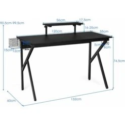 Scrivania Gaming Scrivania Ufficio Computer Tavolo Per Computer, Con Supporto Per Cuffia, Tazze E Audio, Nero, 132 X 60 X 90,5-99,5cm -Ufficio E Casa 27075137 5