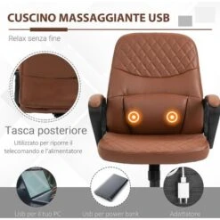 Vinsetto Sedia Poltrona Ufficio Massaggiante In Similpelle Marrone Con Altezza Regolabile 11 Vinsetto Sedia Poltrona Ufficio Massaggiante In Similpelle Marrone Con Altezza Regolabile -Ufficio E Casa 27112077 5