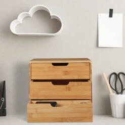 Relaxdays Portaoggetti Da Scrivania, 26x30x31 Cm, Cassettiera Con 3 Tiretti, Organizer Per Ufficio & Studio, Naturale -Ufficio E Casa 27152908 2