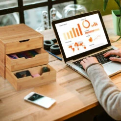 Relaxdays Portaoggetti Da Scrivania, 26x30x31 Cm, Cassettiera Con 3 Tiretti, Organizer Per Ufficio & Studio, Naturale -Ufficio E Casa 27152908 3