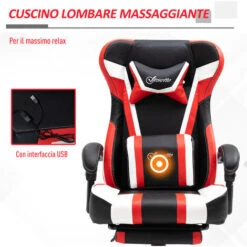 Vinsetto Poltrona Gaming Ufficio Recilnabile Altezza Regolabile Massaggiante, Porta USB -Ufficio E Casa 27383717 4