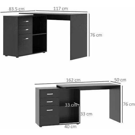 HOMCOM Scrivania Ad Angolo Con Cassettiera, Per Ufficio E Casa, Forma A L, Nero 5 HOMCOM Scrivania Ad Angolo Con Cassettiera, Per Ufficio E Casa, Forma A L, Nero - immagine 3