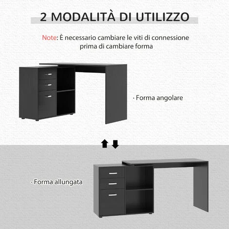 HOMCOM Scrivania Ad Angolo Con Cassettiera, Per Ufficio E Casa, Forma A L, Nero 6 HOMCOM Scrivania Ad Angolo Con Cassettiera, Per Ufficio E Casa, Forma A L, Nero - immagine 4