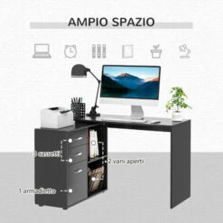 HOMCOM Scrivania Ad Angolo Con Cassettiera, Per Ufficio E Casa, Forma A L, Nero 11 HOMCOM Scrivania Ad Angolo Con Cassettiera, Per Ufficio E Casa, Forma A L, Nero -Ufficio E Casa 27383721 5