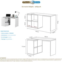 Scrivania Pc Ufficio Mutiposizione Angolare/dritta Studio Casa BIANCA Computer Gaming 120 X 77 X 74 Cm 008311A -Ufficio E Casa 27636926 2