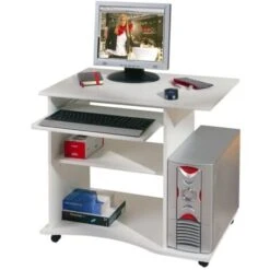 Mini Ufficio Con Ruote Bianco, 80x75x50 Cm