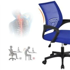 Yaheetech Sedia Da Ufficio Per Scrivania Ergonomica Reclinabile Girevole Altezza Regolabile Con Rotelle Direzionale E Braccioli In Rete Traspirante - Blu Motivo Quadrato -Ufficio E Casa 28554139 2