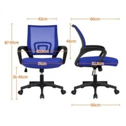 Yaheetech Sedia Da Ufficio Per Scrivania Ergonomica Reclinabile Girevole Altezza Regolabile Con Rotelle Direzionale E Braccioli In Rete Traspirante - Blu Motivo Quadrato -Ufficio E Casa 28554139 3