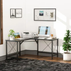 Homcom Scrivania Angolo Spaziosa In Legno E Metallo, Nero -Ufficio E Casa 28945936 2