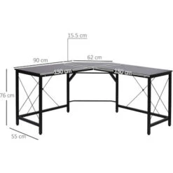 Homcom Scrivania Angolo Spaziosa In Legno E Metallo, Nero -Ufficio E Casa 28945936 3