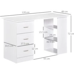 Homcom Scrivania Con 3 Cassetti E Ripiani In Legno Bianco 120x49x72cm -Ufficio E Casa 28946251 3