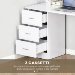 Homcom Scrivania Con 3 Cassetti E Ripiani In Legno Bianco 120x49x72cm -Ufficio E Casa 28946251 5