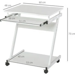 HOMCOM Tavolo Scrivania Porta PC Piano Tastiera A Scomparsa E 4 Ruote, Bianco -Ufficio E Casa 28947098 3