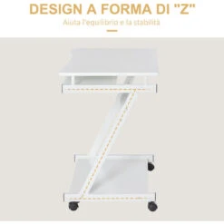HOMCOM Tavolo Scrivania Porta PC Piano Tastiera A Scomparsa E 4 Ruote, Bianco -Ufficio E Casa 28947098 5