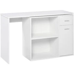 HOMCOM Scrivania Angolare Con Cassetti Estraibile E Scaffale Girevole 360° Bianca