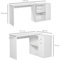 HOMCOM Scrivania Angolare Con Cassetti Estraibile E Scaffale Girevole 360° Bianca -Ufficio E Casa 28947453 3