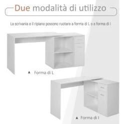 HOMCOM Scrivania Angolare Con Cassetti Estraibile E Scaffale Girevole 360° Bianca -Ufficio E Casa 28947453 4