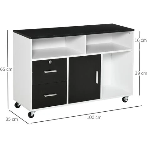 HOMCOM Mobile Porta Stampante Con Cassetti Mobiletto Multiuso Nero E Bianco 5 HOMCOM Mobile Porta Stampante Con Cassetti Mobiletto Multiuso Nero E Bianco - immagine 3