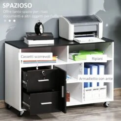 HOMCOM Mobile Porta Stampante Con Cassetti Mobiletto Multiuso Nero E Bianco 10 HOMCOM Mobile Porta Stampante Con Cassetti Mobiletto Multiuso Nero E Bianco -Ufficio E Casa 29040409 4
