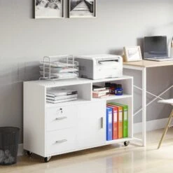 HOMCOM Mobile Porta Stampante Con Cassetti Mobiletto Multiuso Bianco -Ufficio E Casa 29040415 2