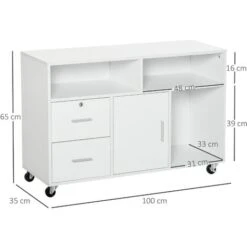HOMCOM Mobile Porta Stampante Con Cassetti Mobiletto Multiuso Bianco -Ufficio E Casa 29040415 3