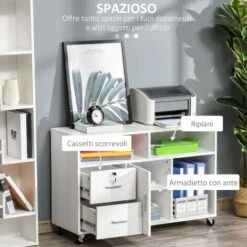 HOMCOM Mobile Porta Stampante Con Cassetti Mobiletto Multiuso Bianco -Ufficio E Casa 29040415 4