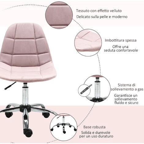 Vinsetto Sedia Girevole Per Scrivania Ufficio Ergonomica Regolabile Rosa 6 Vinsetto Sedia Girevole Per Scrivania Ufficio Ergonomica Regolabile Rosa - immagine 4