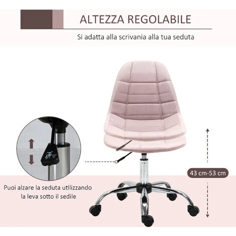 Vinsetto Sedia Girevole Per Scrivania Ufficio Ergonomica Regolabile Rosa 7 Vinsetto Sedia Girevole Per Scrivania Ufficio Ergonomica Regolabile Rosa - immagine 5