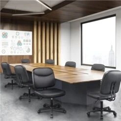 Yaheetech Sedia Ufficio Senza Braccioli Con Ruote In Finta Pelle Imbottita Altezza Regolabile Nera -Ufficio E Casa 29881854 5