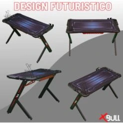 Scrivania Gaming Salvaspazio Porta Pc Ergonomica Multiaccessoriata Con LED 120x61x73 Cm - Black - Black -Ufficio E Casa 30538948 3