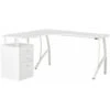 HOMCOM Scrivania Angolare Con Cassettiera, Scrivania Ufficio Porta PC In Legno E Metallo, Bianco, 143.5x143.5x76cm -Ufficio E Casa 32175680 1