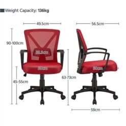 Yaheetech Sedia Da Ufficio Scrivania Ergonomica Lombare Girevole Reclinabile A Rotelle Altezza Regolabile Con Braccioli Portata 136 Kg Rosso -Ufficio E Casa 32379439 3
