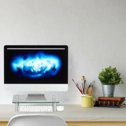 Relaxdays Supporto Monitor, Alzatina Per TV, Standing Computer Desk, Rialzo Scrivania, Regolabile, 38,5x24, Trasparente -Ufficio E Casa 32712681 2