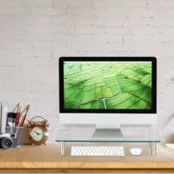 Relaxdays Supporto Monitor, Alzatina Per TV, Standing Computer Desk, Rialzo Scrivania, Regolabile, 38,5x24, Trasparente -Ufficio E Casa 32712681 5