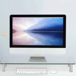 Relaxdays Supporto Monitor, Alzatina Per TV, Standing Computer Desk, Rialzo Scrivania, Regolabile, 70x24 Cm, Trasparente -Ufficio E Casa 32712688 2