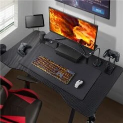 Yaheetech Scrivania Gaming Ergonomica, Scrivania Computer, Tavolo Da Gioco Per PC, Con Tappetino Ampio Mouse Supporto A Gancio Per Cuffie, Porta Bicchieri Porta Tablet 111 X 71 X 96 CM Gambe A Forma X -Ufficio E Casa 33030428 5