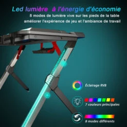 SIRHONA Gaming Desk RGB Con LED - Progettato Per Giocare, Nero 120x60x75 Cm Tavolo Da Gioco Con Portabicchieri E Gancio Per Cuffie -Ufficio E Casa 33501920 4