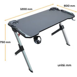 SIRHONA Gaming Desk RGB Con LED - Progettato Per Giocare, Nero 120x60x75 Cm Tavolo Da Gioco Con Portabicchieri E Gancio Per Cuffie -Ufficio E Casa 33501920 5