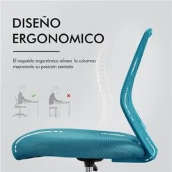 Yaheetech Sedia Ufficio Scrivania Girevole A Rotelle Ergonomica Portata 136 Kg Senza Braccioli In Rete Traspirante Altezza Regolabile Turchese -Ufficio E Casa 34198889 3