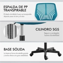 Yaheetech Sedia Ufficio Scrivania Girevole A Rotelle Ergonomica Portata 136 Kg Senza Braccioli In Rete Traspirante Altezza Regolabile Turchese -Ufficio E Casa 34198889 5