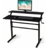 COSTWAY Scrivania Regolabile In Altezza, Scrivania Per Computer Laptop, Con Manovella, Scrivania Moderna In Acciaio E Legno, Con 2 Ripiani, Nero