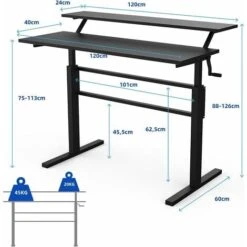 COSTWAY Scrivania Regolabile In Altezza, Scrivania Per Computer Laptop, Con Manovella, Scrivania Moderna In Acciaio E Legno, Con 2 Ripiani, Nero -Ufficio E Casa 34725751 4
