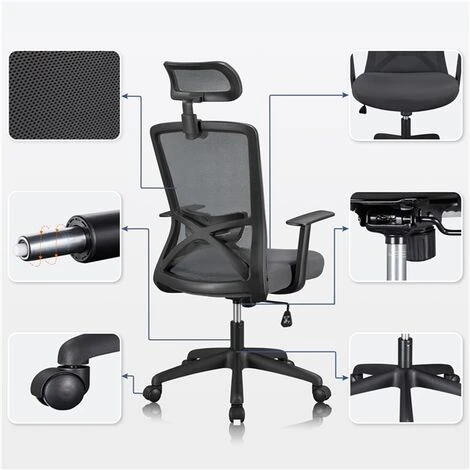 Yaheetech Sedia Da Ufficio Scrivania Ergonomica Schienale Alto Reclinabile Con Poggiatesta Regolabile In Rete Traspirante Girevole A Rotelle Portata 136 Kg Scuro Grigio 4 Yaheetech Sedia Da Ufficio Scrivania Ergonomica Schienale Alto Reclinabile Con Poggiatesta Regolabile In Rete Traspirante Girevole A Rotelle Portata 136 Kg Scuro Grigio - immagine 2