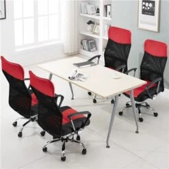 Yaheetech Sedia/Poltrona Ufficio Scrivania Ergonomica Girevole In Rete Traspirante Reclinabile Schienale Alto Imbottita In Ecopelle Altezza Regolabile Con Braccioli E Rotelle Rossa -Ufficio E Casa 35544517 5