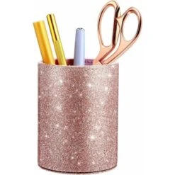 Portapennelli Per Trucco, Organizzatore Per Riporre Pennelli Per Trucco, Portapenne Rotondo, Portabicchieri Per Ragazze In PU Rosa Lucido Per Ufficio, Ufficio, Scuola, Casa -Ufficio E Casa 36032648 2