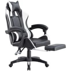 Poltrona Sedia Gaming Con Poggiapiedi E Schienale Reclinabile Bianca/Nera -Ufficio E Casa 36243474 4