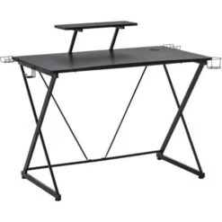 HOMCOM Scrivania Gaming, Con Ripiano Per Monitor E Supporti, Nero