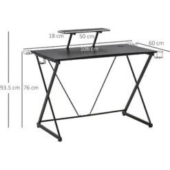 HOMCOM Scrivania Gaming, Con Ripiano Per Monitor E Supporti, Nero -Ufficio E Casa 36606785 3