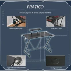 HOMCOM Scrivania Gaming, Con Ripiano Per Monitor E Supporti, Nero -Ufficio E Casa 36606785 4