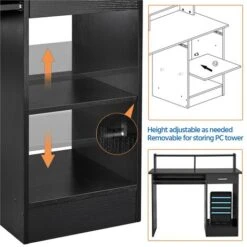 Yaheetech Scrivania Per Computer Fisso Pc Con Porta Tastiera Scorrevole Mensola Cassetto Da Ufficio Studio Salvaspazio 106 X 50 X 94 Cm Nera -Ufficio E Casa 37279371 4